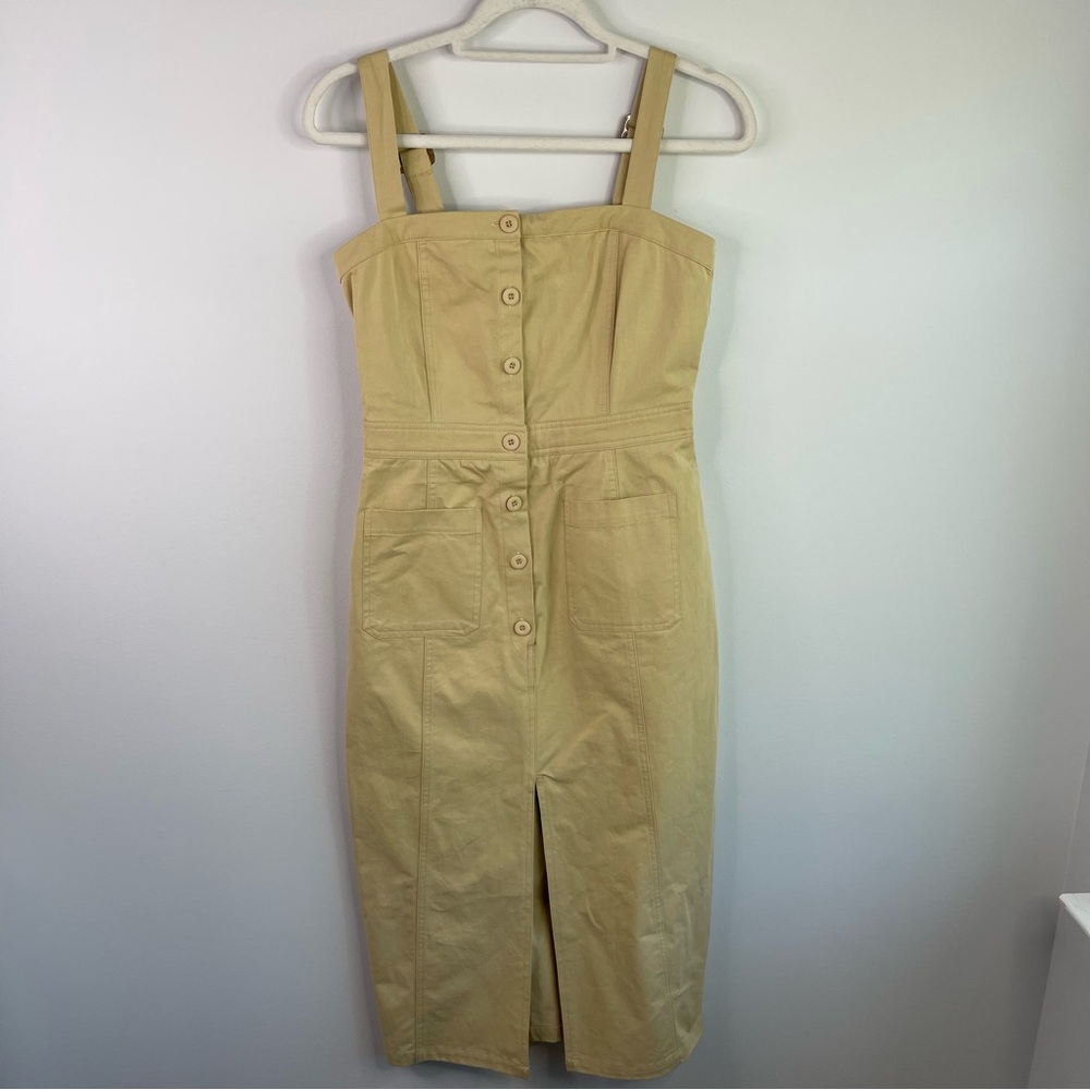 Lost + Wander Tan Sheath Button down Midi Dress Size Small 100% Cotton